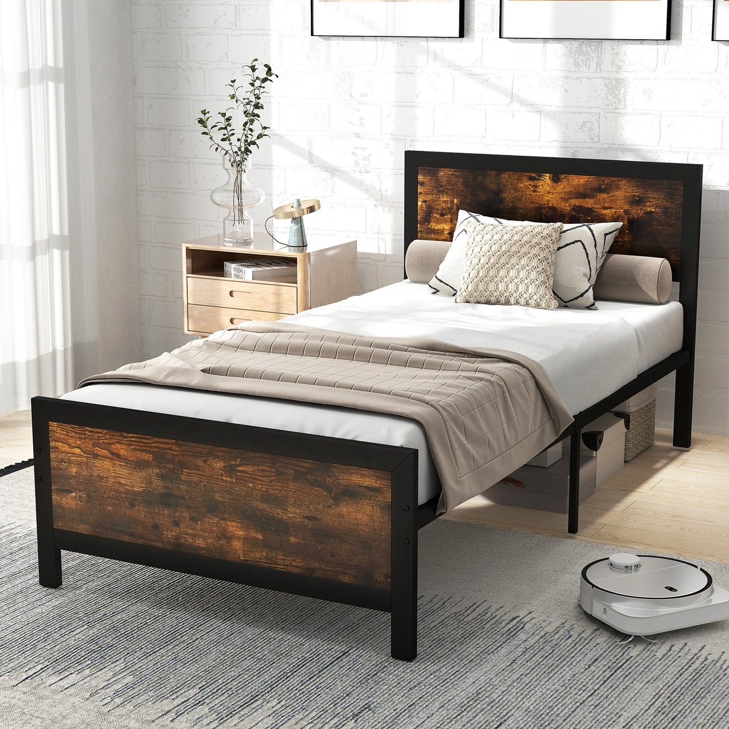 Metal Bed Frame with Headboard and Footboard-Twin Size Simple Bed Frame at Gallery Canada