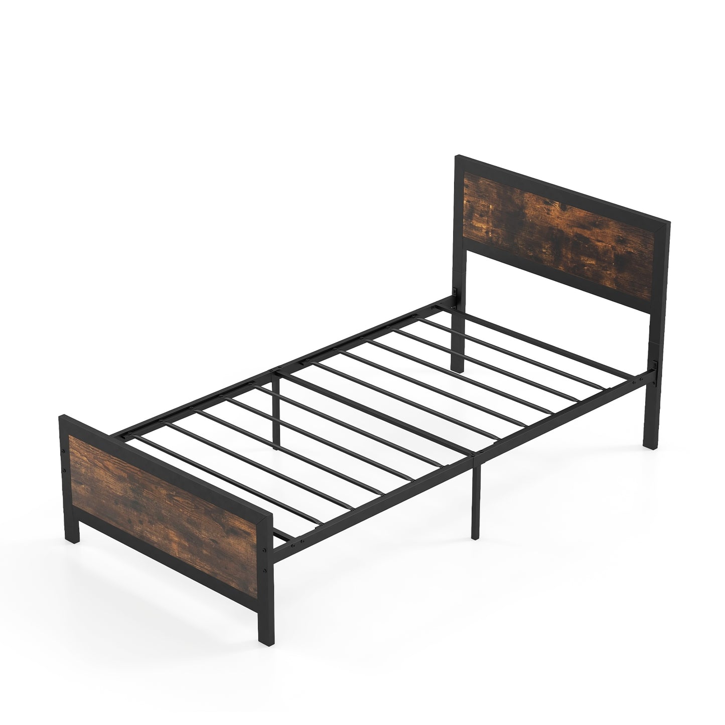 Metal Bed Frame with Headboard and Footboard-Twin Size Simple Bed Frame Rustic Brown at Gallery Canada