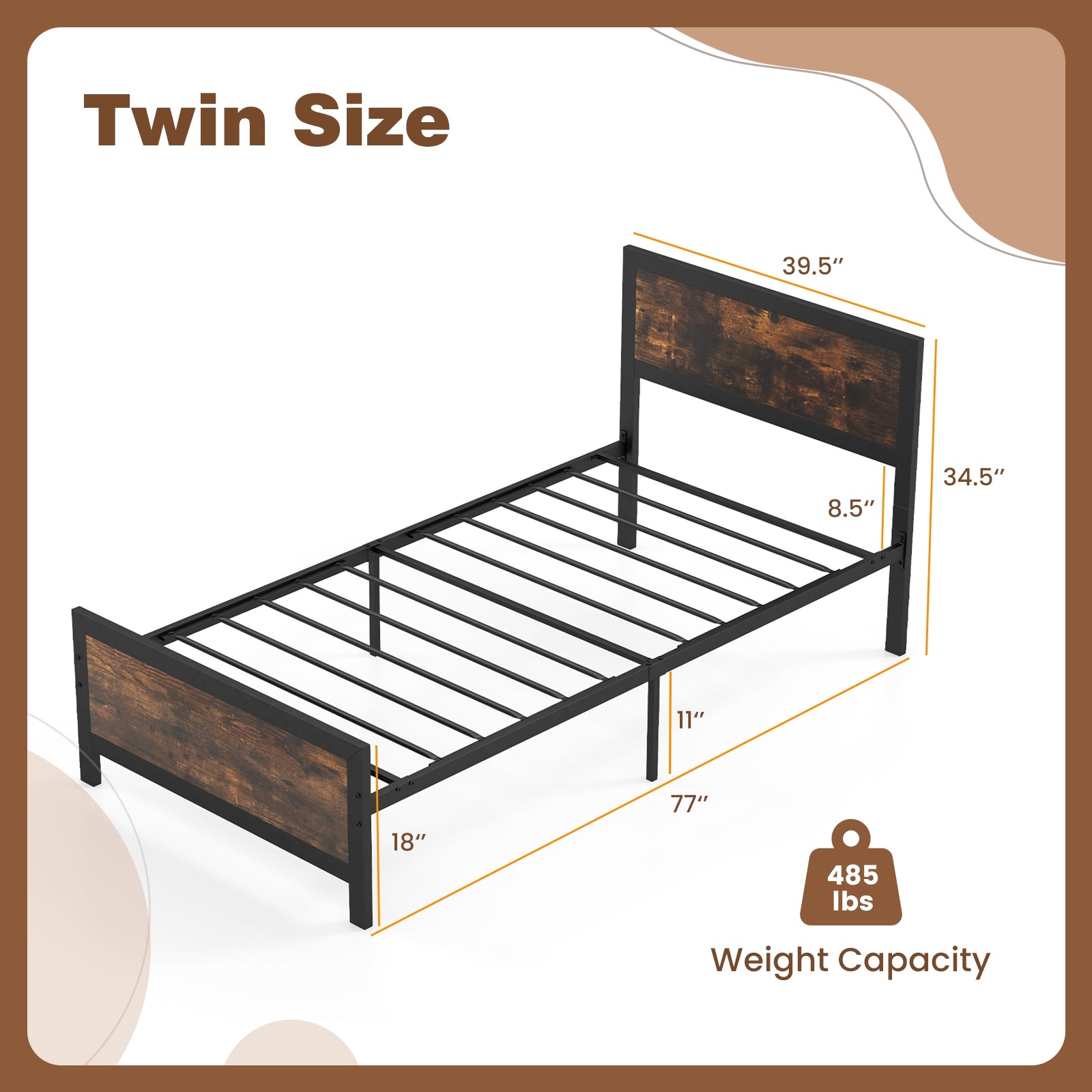Metal Bed Frame with Headboard and Footboard-Twin Size Simple Bed Frame at Gallery Canada
