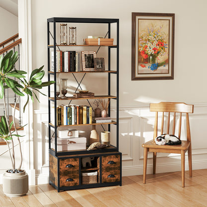 8-tier Bookshelf with 4 Fabric Drawers and Heavy-duty Metal Frame, Coffee Bookcases at Gallery Canada