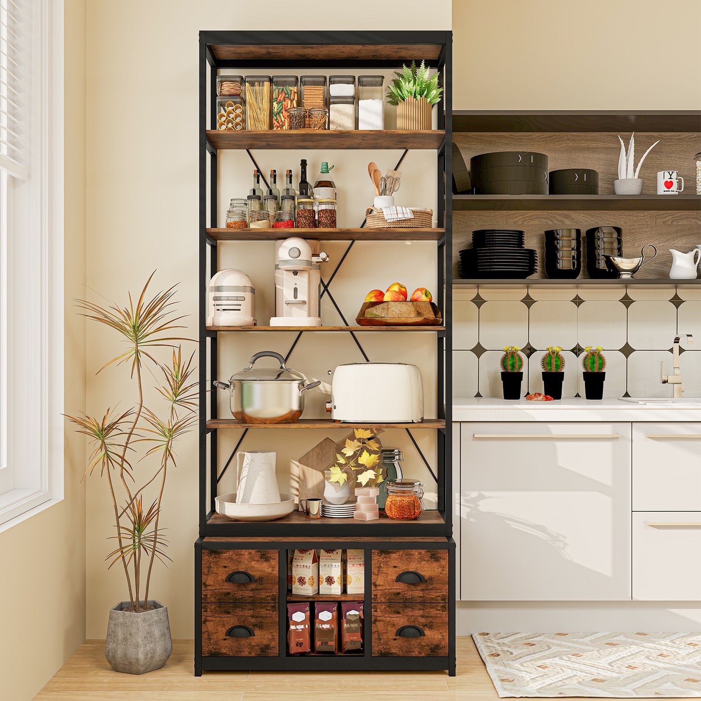 8-tier Bookshelf with 4 Fabric Drawers and Heavy-duty Metal Frame, Coffee Bookcases at Gallery Canada