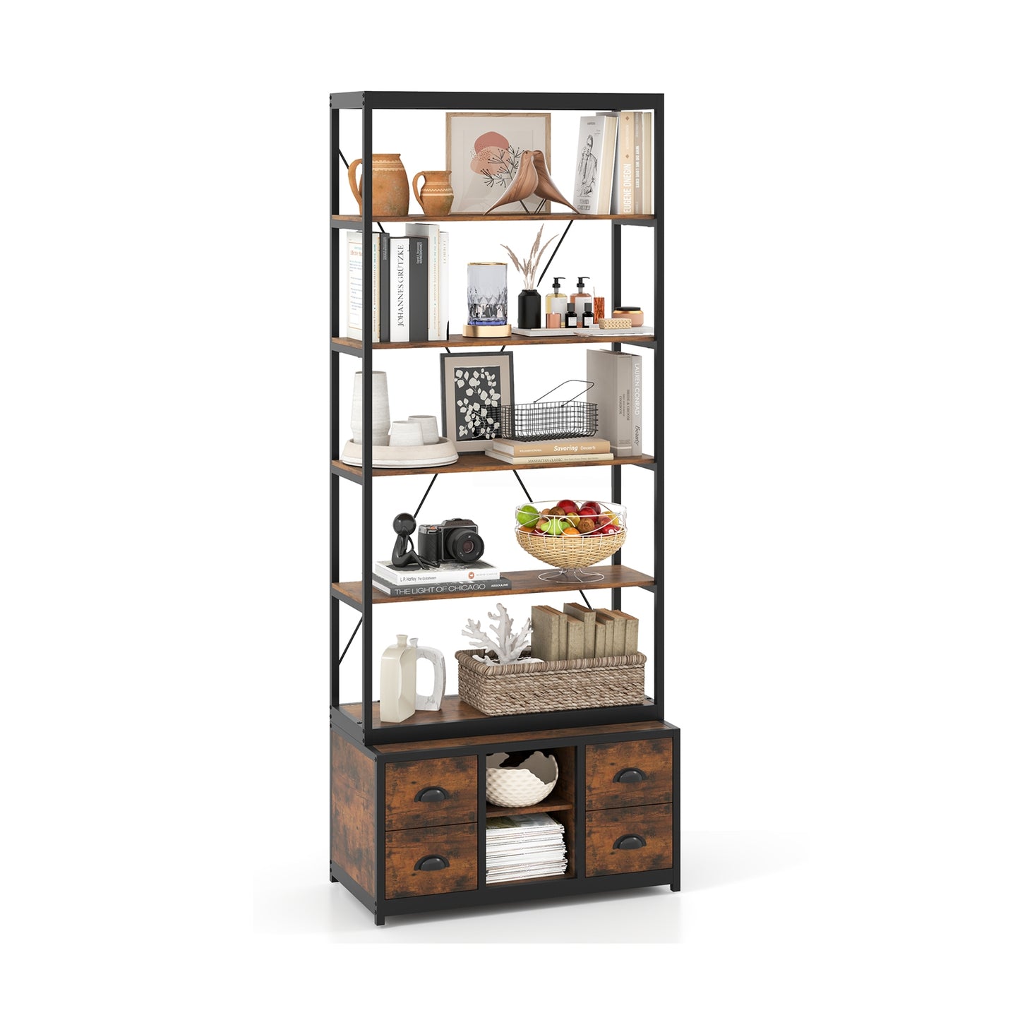8-tier Bookshelf with 4 Fabric Drawers and Heavy-duty Metal Frame, Coffee Bookcases at Gallery Canada