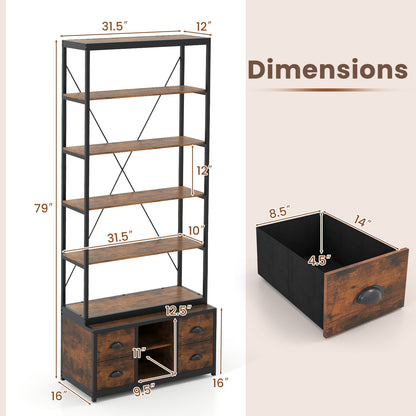 8-tier Bookshelf with 4 Fabric Drawers and Heavy-duty Metal Frame, Coffee Bookcases at Gallery Canada
