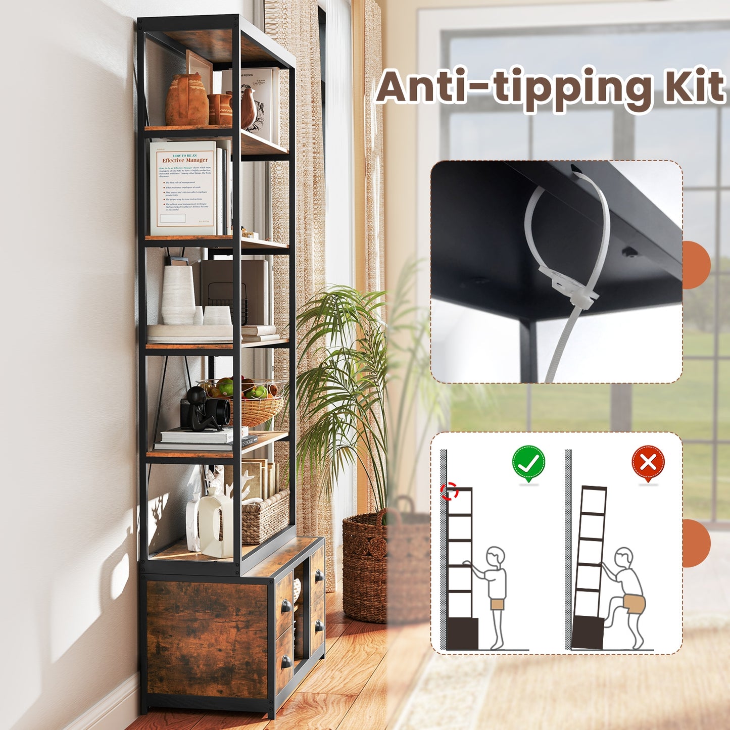 8-tier Bookshelf with 4 Fabric Drawers and Heavy-duty Metal Frame, Coffee Bookcases at Gallery Canada