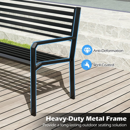 50 Inch Outdoor Metal Park Bench Patio Slatted Garden Bench for 2-3 People, Black Outdoor Benches at Gallery Canada