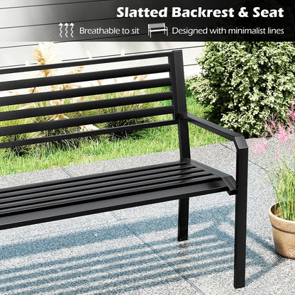 50 Inch Outdoor Metal Park Bench Patio Slatted Garden Bench for 2-3 People, Black Outdoor Benches at Gallery Canada