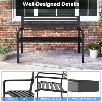 50 Inch Outdoor Metal Park Bench Patio Slatted Garden Bench for 2-3 People, Black Outdoor Benches at Gallery Canada