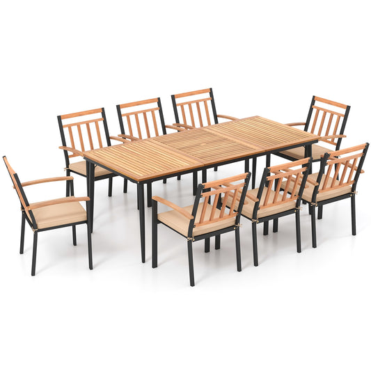 9-Piece Patio Dining Set, 8 Wooden Armchairs, Natural Patio Dining Sets Natural at Gallery Canada