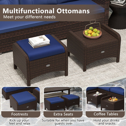 2 Pieces Outdoor Patio PE Wicker Ottomans with Removable Cushions, Navy Outdoor Seating & Patio Chairs at Gallery Canada
