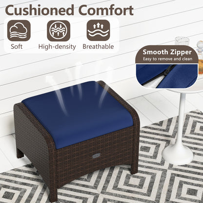 2 Pieces Outdoor Patio PE Wicker Ottomans with Removable Cushions, Navy Outdoor Seating & Patio Chairs at Gallery Canada