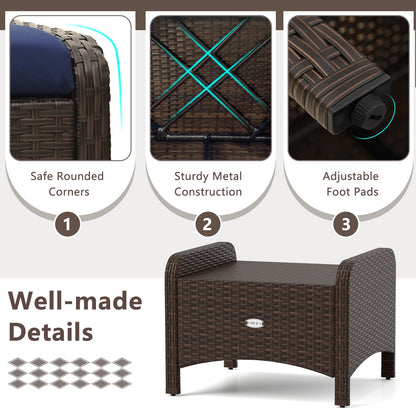 2 Pieces Outdoor Patio PE Wicker Ottomans with Removable Cushions, Navy Outdoor Seating & Patio Chairs at Gallery Canada