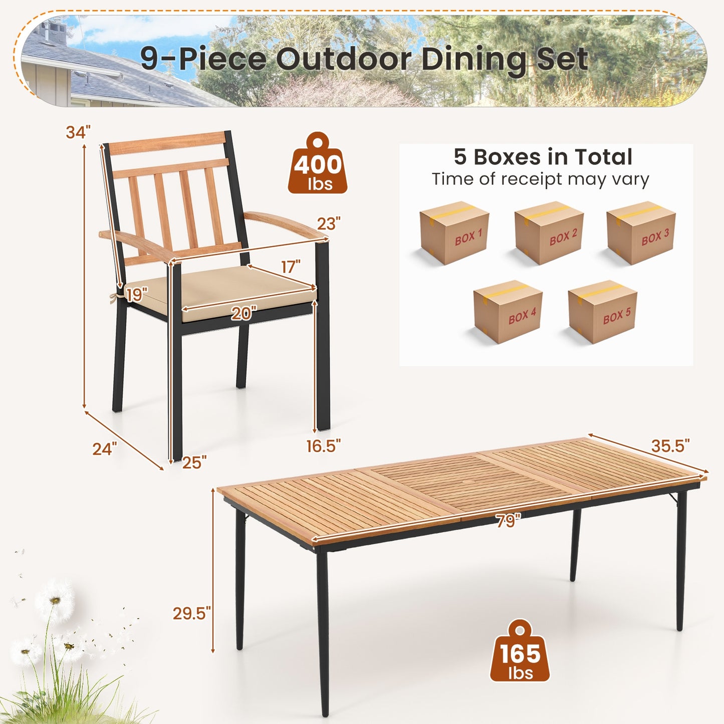 9-Piece Patio Dining Set with 8 Wooden Armchairs, Natural Patio Dining Sets at Gallery Canada