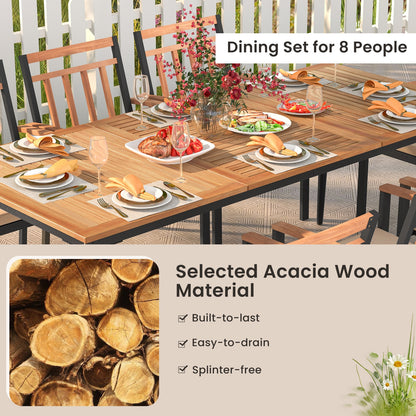 9-Piece Patio Dining Set with 8 Wooden Armchairs, Natural Patio Dining Sets at Gallery Canada