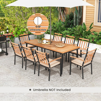 9-Piece Patio Dining Set with 8 Wooden Armchairs, Natural Patio Dining Sets at Gallery Canada