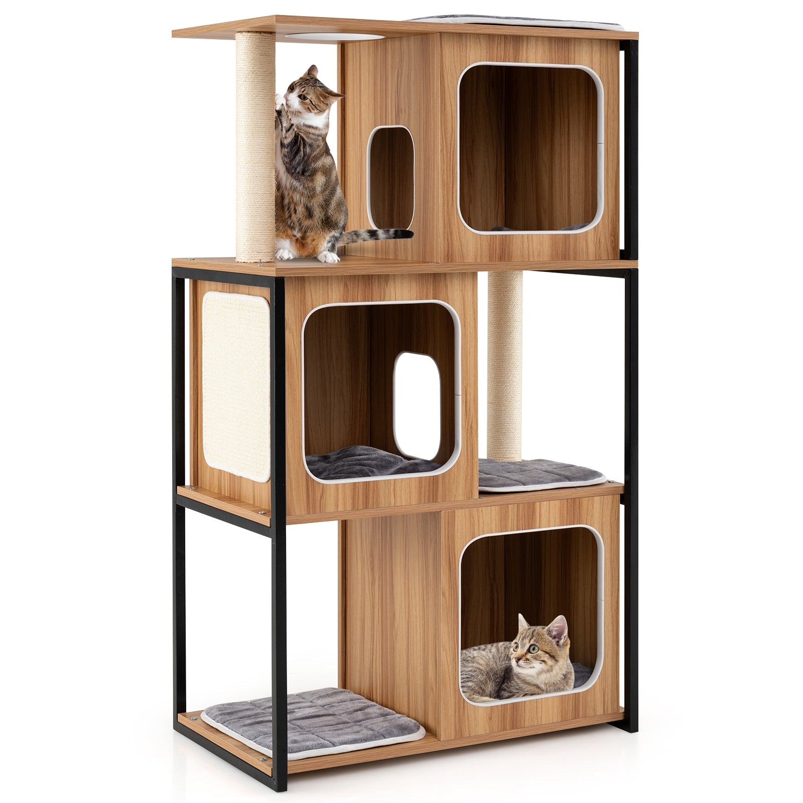 Modern Cat Tree Cat House with Metal Frame and Scratching Posts, Natural Cat Trees Condos & Scratchers at Gallery Canada
