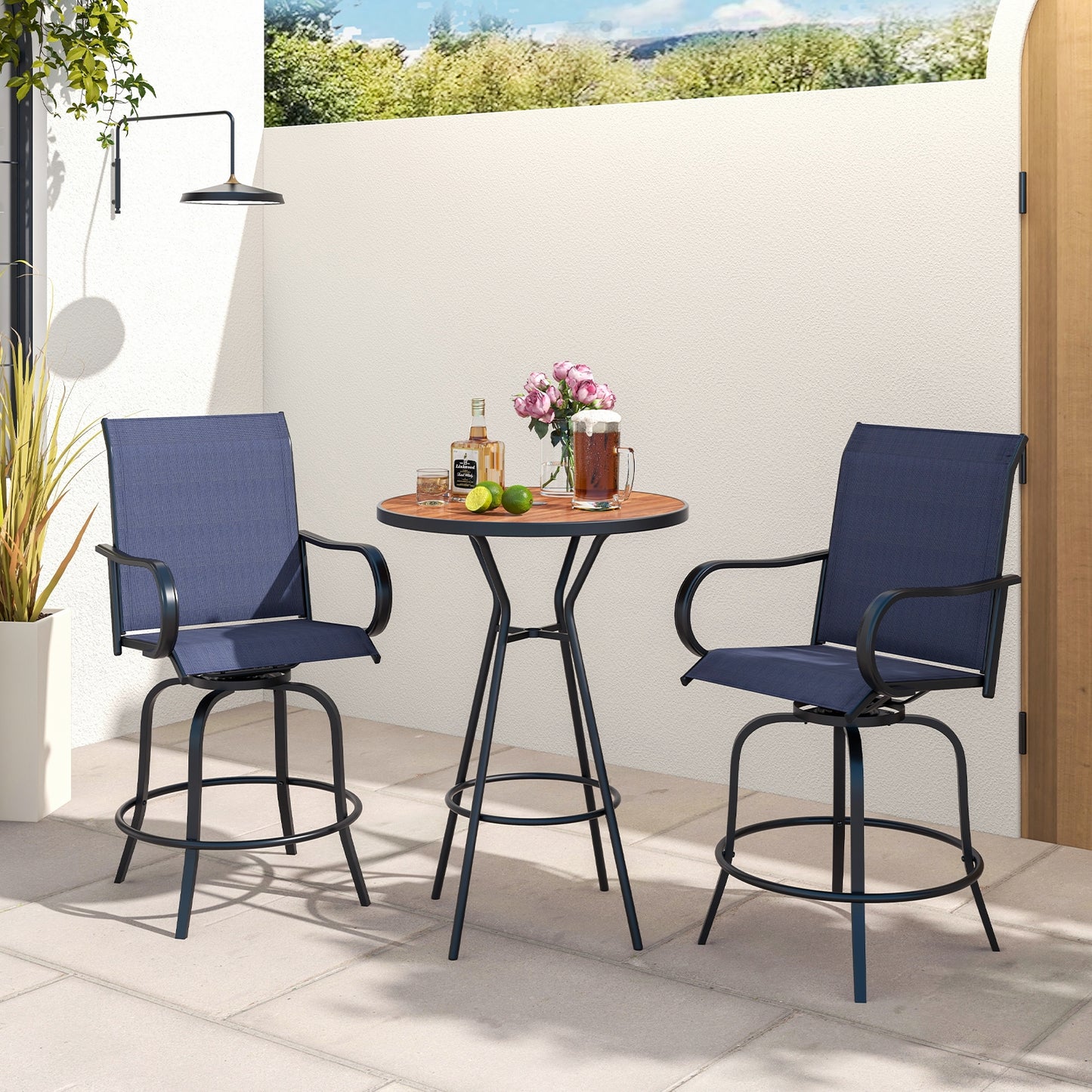 2 Pieces 360 Rotating Bar Stool Set with Armrests for Patio, Navy Patio Bar Furniture at Gallery Canada