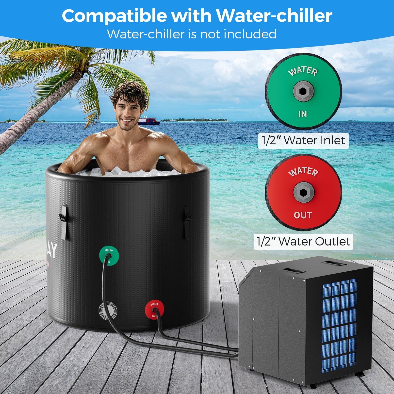 79 Gal Water Chiller Compatible Cold Plunge Tub with Cover, Black Spa & Salon at Gallery Canada