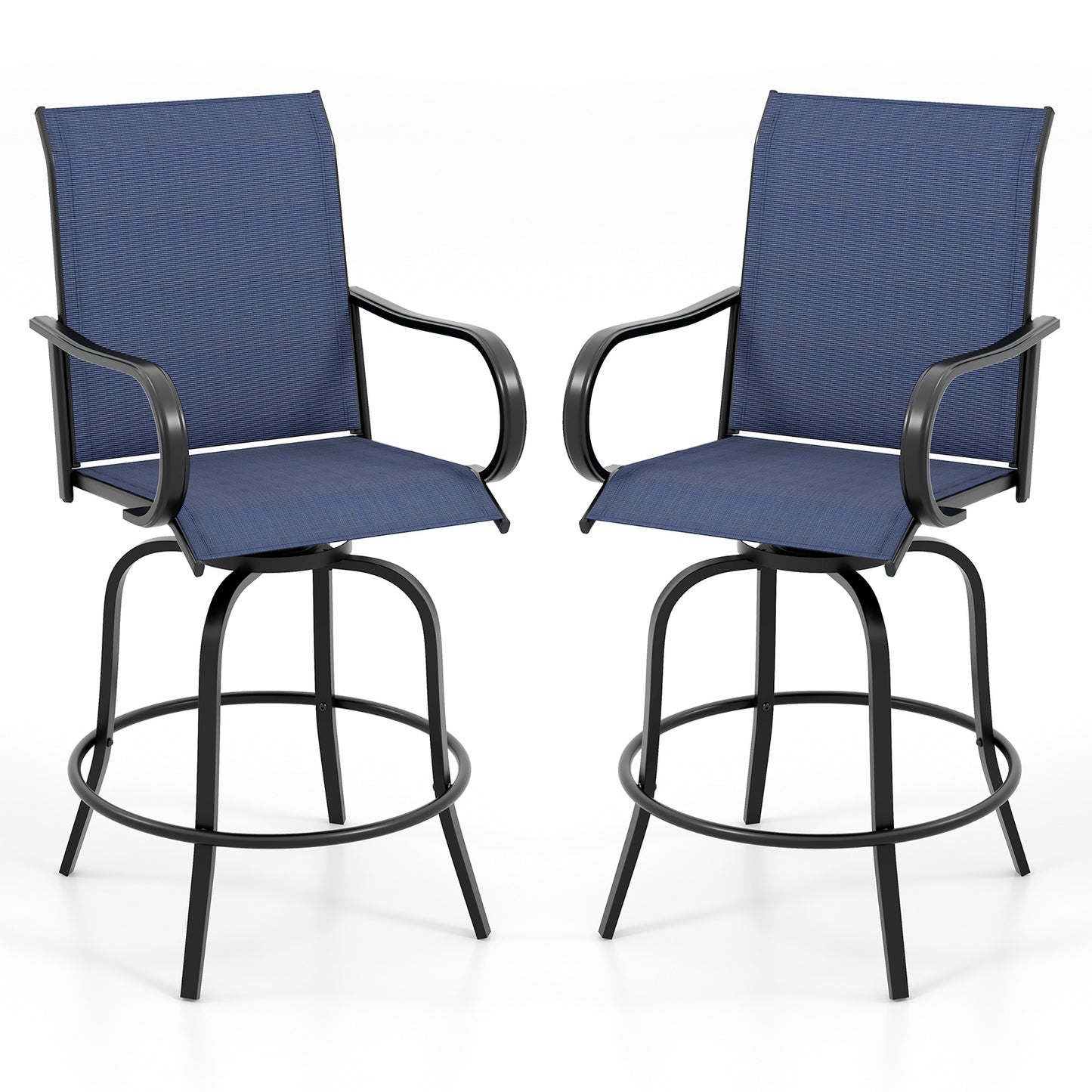 2 Pieces 360 Rotating Bar Stool Set with Armrests for Patio, Navy Patio Bar Furniture Navy at Gallery Canada