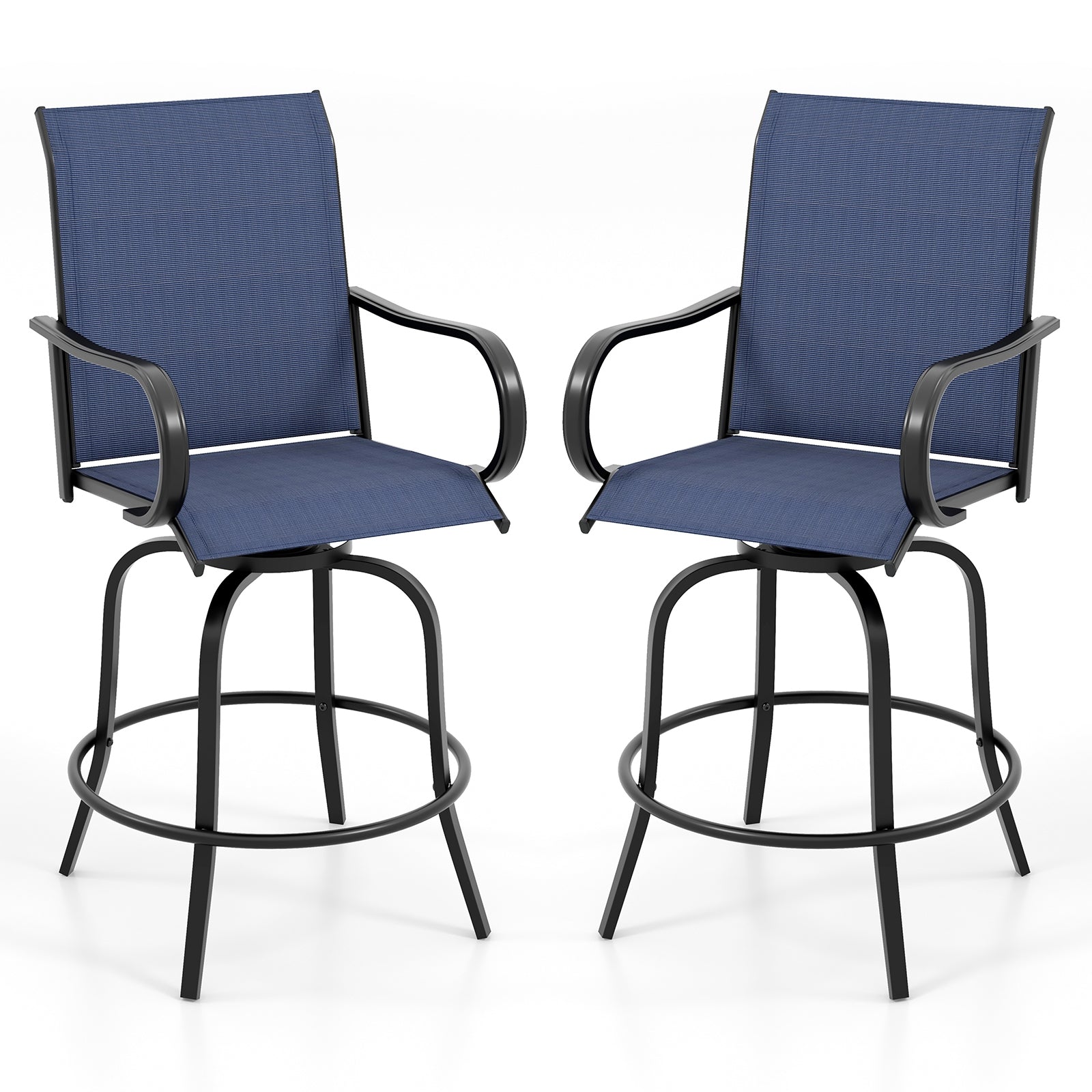 2 Pieces 360 Rotating Bar Stool Set with Armrests for Patio, Navy Patio Bar Furniture Navy at Gallery Canada