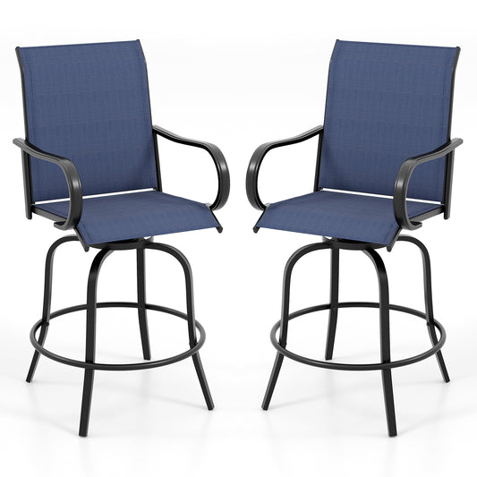 2 Pieces 360 Rotating Bar Stool Set with Armrests for Patio, Navy Patio Bar Furniture Navy at Gallery Canada