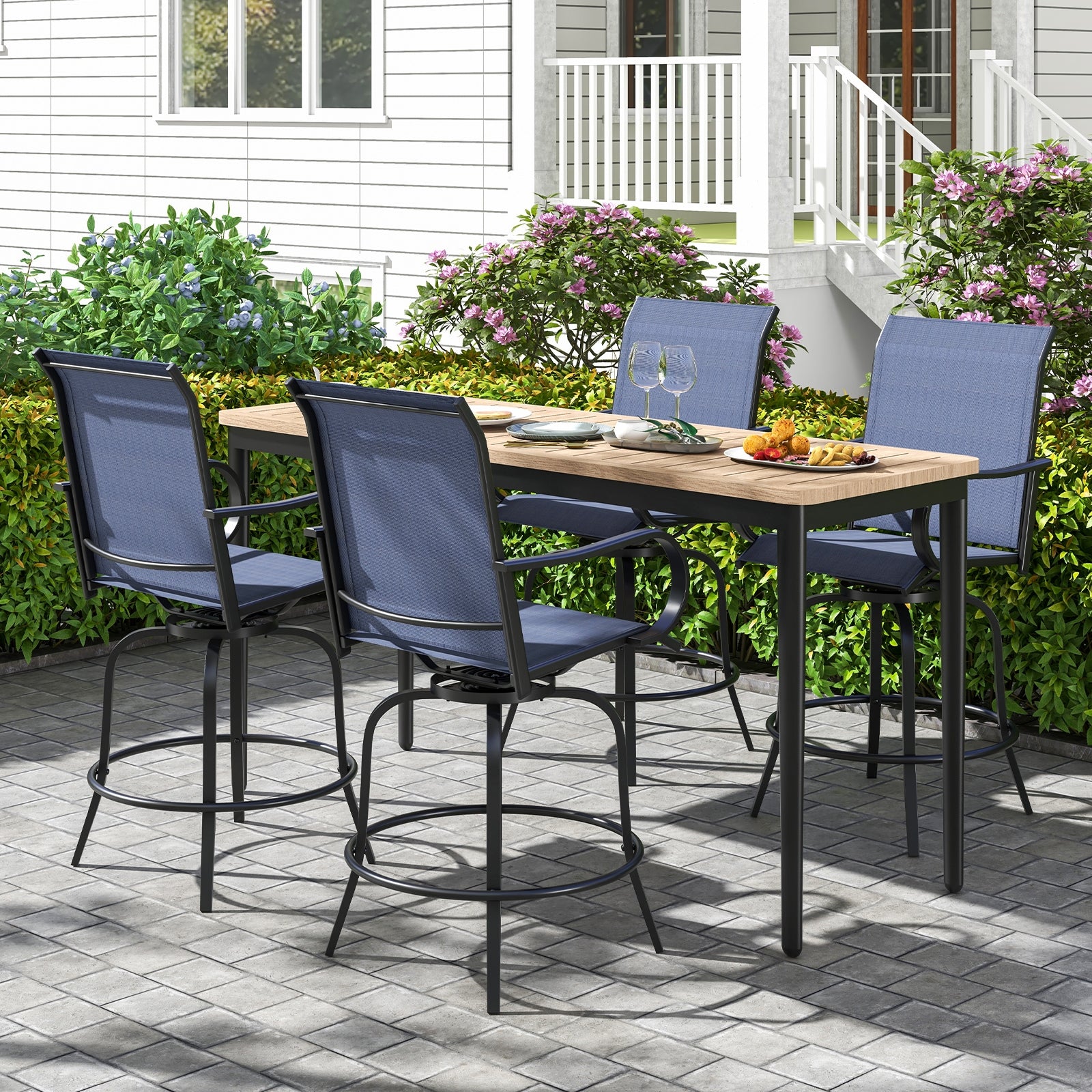 2 Pieces 360 Rotating Bar Stool Set with Armrests for Patio, Navy Patio Bar Furniture at Gallery Canada