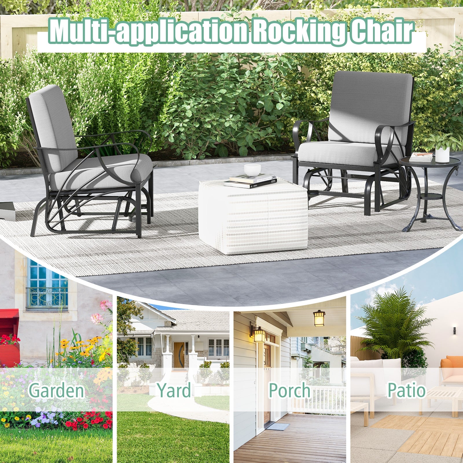 Patio Glider Rocking Chair with Thick Cushion and Curved Armrest, Gray Patio Rocking Chairs & Gliders at Gallery Canada