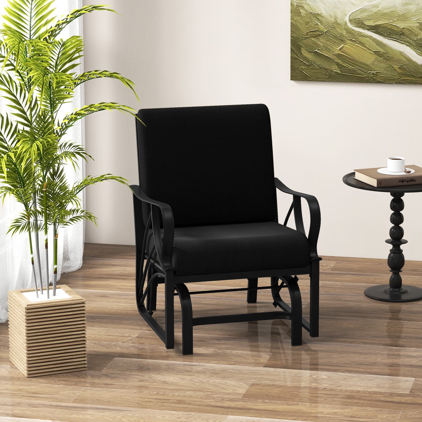 Patio Glider Rocking Chair with Thick Cushion and Curved Armrest, Black Patio Rocking Chairs & Gliders at Gallery Canada