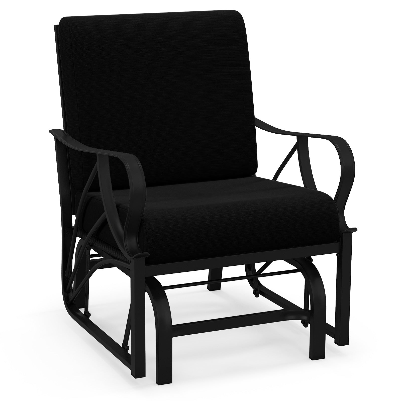 Patio Glider Rocking Chair with Thick Cushion and Curved Armrest, Black Patio Rocking Chairs & Gliders Black at Gallery Canada