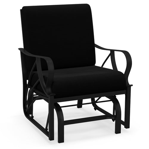 Patio Glider Rocking Chair with Thick Cushion and Curved Armrest, Black