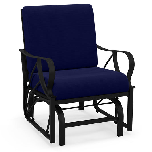 Patio Glider Rocking Chair, Thick Cushion, Curved Armrest, Navy