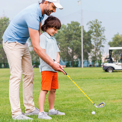 Individual Gold Club for Boys and Girls with Fiberglass Shaft and Headcover, Yellow