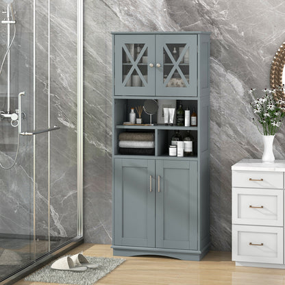Tall Bathroom Cabinet Large Floor Storage Cabinet with Acrylic Doors and 3 Cubes, Gray Floor Cabinets at Gallery Canada