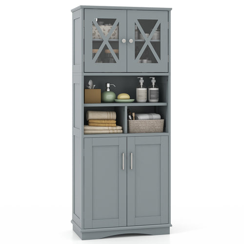Tall Bathroom Cabinet Large Floor Storage Cabinet with Acrylic Doors and 3 Cubes, Gray
