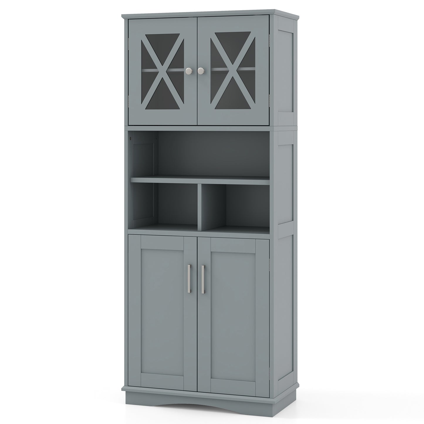 Tall Bathroom Cabinet Large Floor Storage Cabinet with Acrylic Doors and 3 Cubes, Gray Floor Cabinets at Gallery Canada