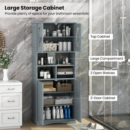 Tall Bathroom Cabinet Large Floor Storage Cabinet with Acrylic Doors and 3 Cubes, Gray Floor Cabinets at Gallery Canada