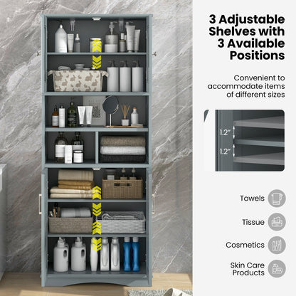 Tall Bathroom Cabinet Large Floor Storage Cabinet with Acrylic Doors and 3 Cubes, Gray Floor Cabinets at Gallery Canada