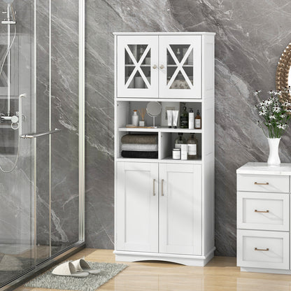 Tall Bathroom Cabinet Large Floor Storage Cabinet with Acrylic Doors and 3 Cubes, White Floor Cabinets at Gallery Canada