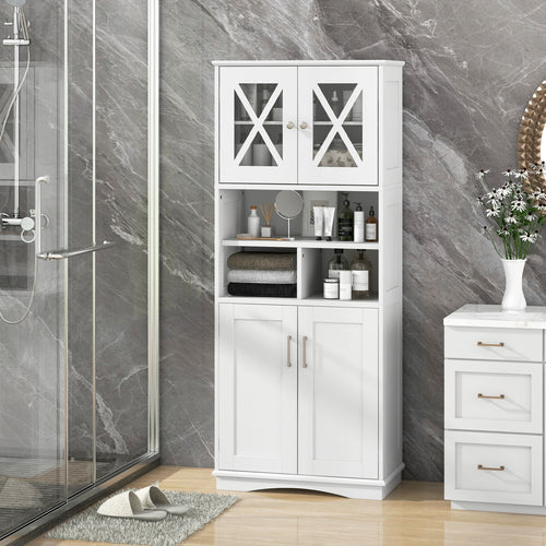 Tall Bathroom Cabinet Large Floor Storage Cabinet with Acrylic Doors and 3 Cubes, White