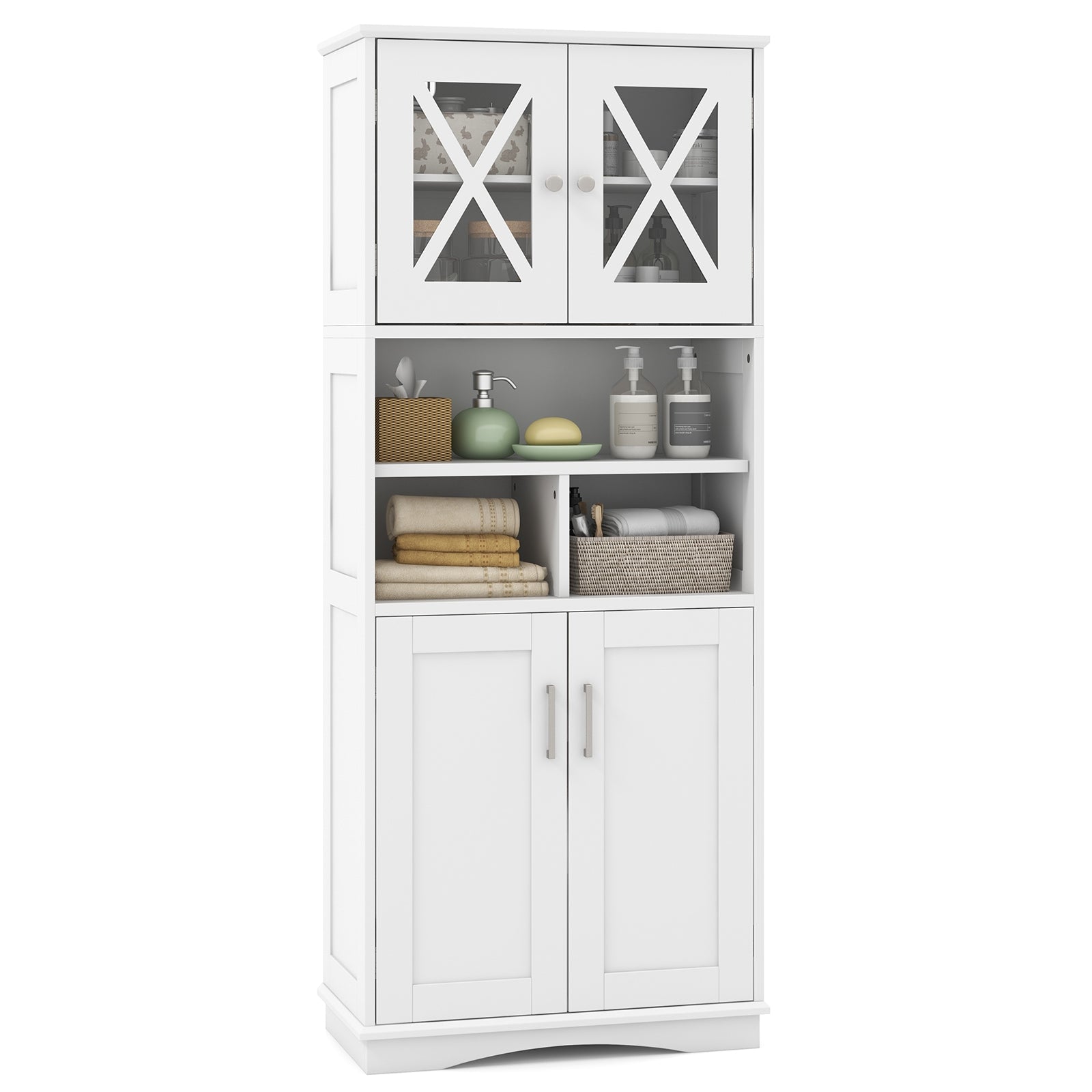 Tall Bathroom Cabinet, Large Floor Storage, Acrylic Doors, 3 Cubes, White Floor Cabinets at Gallery Canada