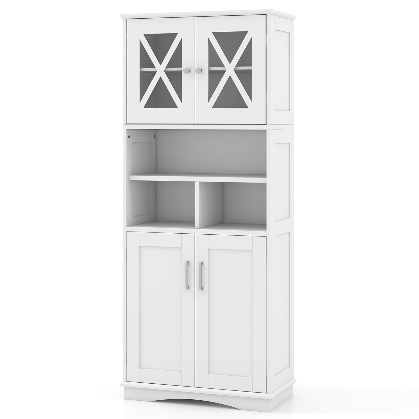 Tall Bathroom Cabinet Large Floor Storage Cabinet with Acrylic Doors and 3 Cubes, White Floor Cabinets at Gallery Canada