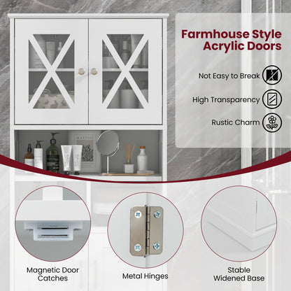 Tall Bathroom Cabinet Large Floor Storage Cabinet with Acrylic Doors and 3 Cubes, White Floor Cabinets at Gallery Canada