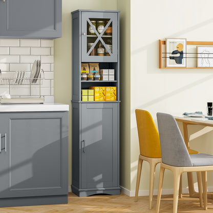 67 Inch Tall Bathroom Cabinet Freestanding Storage Cabinet with 5 Adjustable Shelves, Gray Floor Cabinets at Gallery Canada