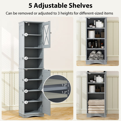 67 Inch Tall Bathroom Cabinet Freestanding Storage Cabinet with 5 Adjustable Shelves, Gray Floor Cabinets at Gallery Canada