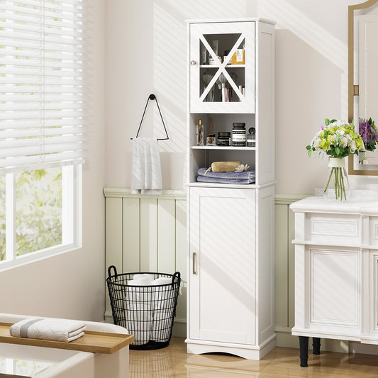 67 Inch Tall Bathroom Cabinet, Freestanding Storage, 5 Adjustable Shelves, White Floor Cabinets White at Gallery Canada