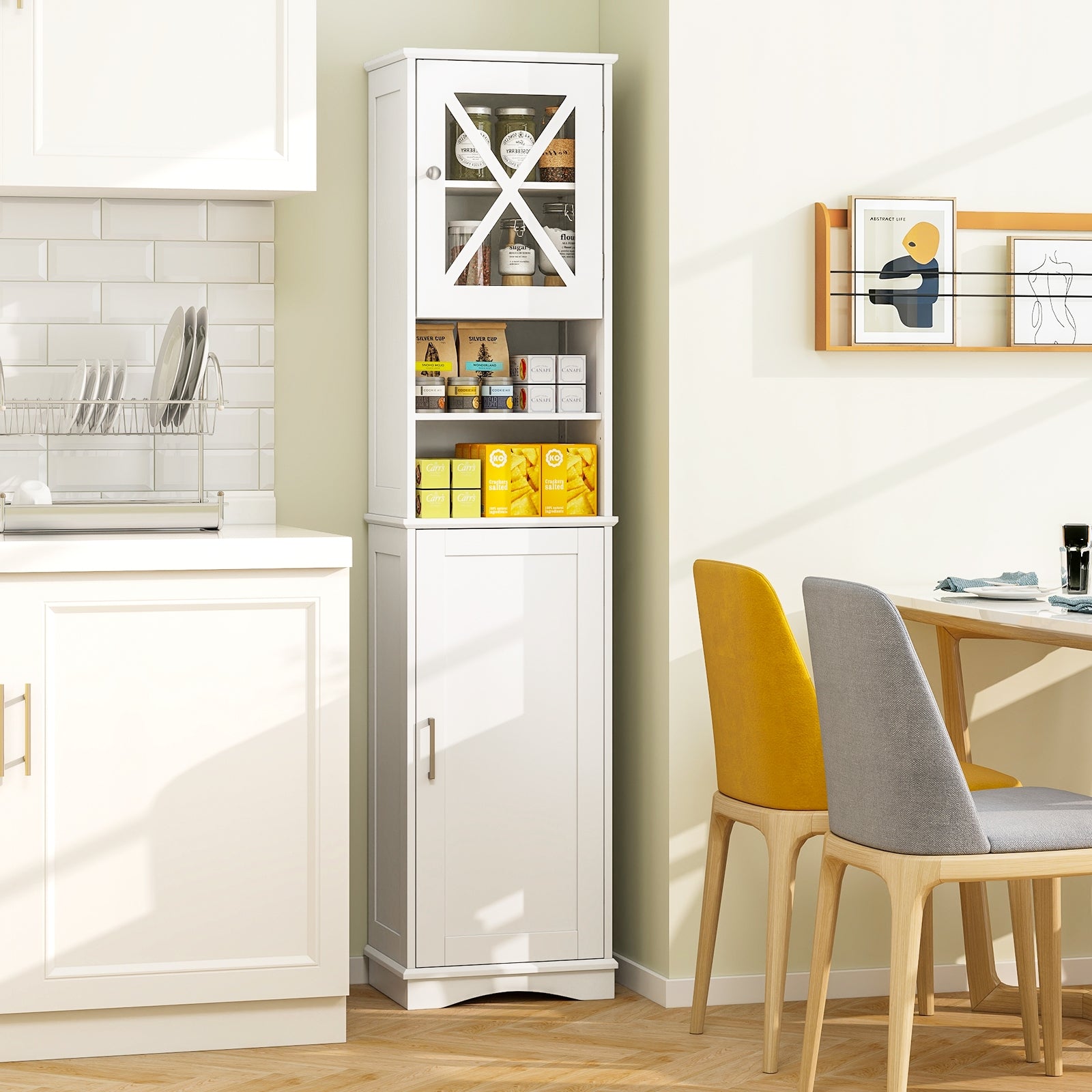 67 Inch Tall Bathroom Cabinet Freestanding Storage Cabinet with 5 Adjustable Shelves, White Floor Cabinets at Gallery Canada