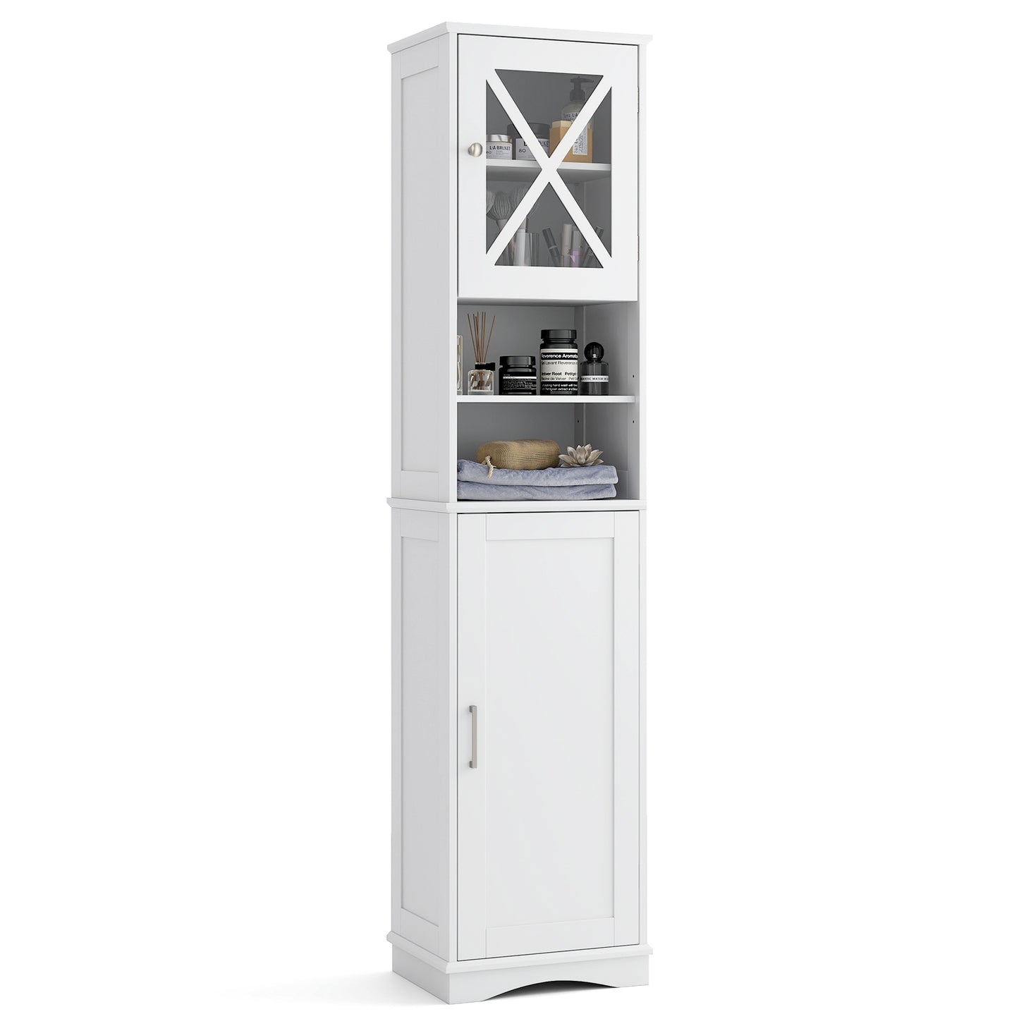 67 Inch Tall Bathroom Cabinet Freestanding Storage Cabinet with 5 Adjustable Shelves, White Floor Cabinets White at Gallery Canada