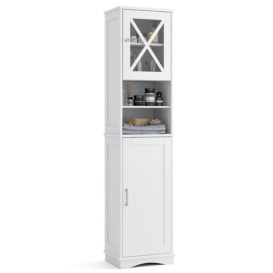 67 Inch Tall Bathroom Cabinet, Freestanding Storage, 5 Adjustable Shelves, White