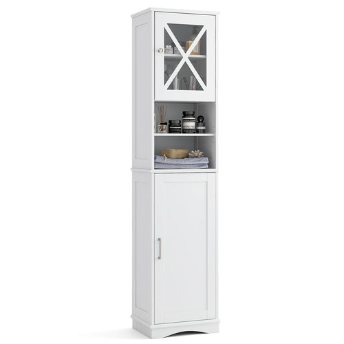 67 Inch Tall Bathroom Cabinet, Freestanding Storage, 5 Adjustable Shelves, White