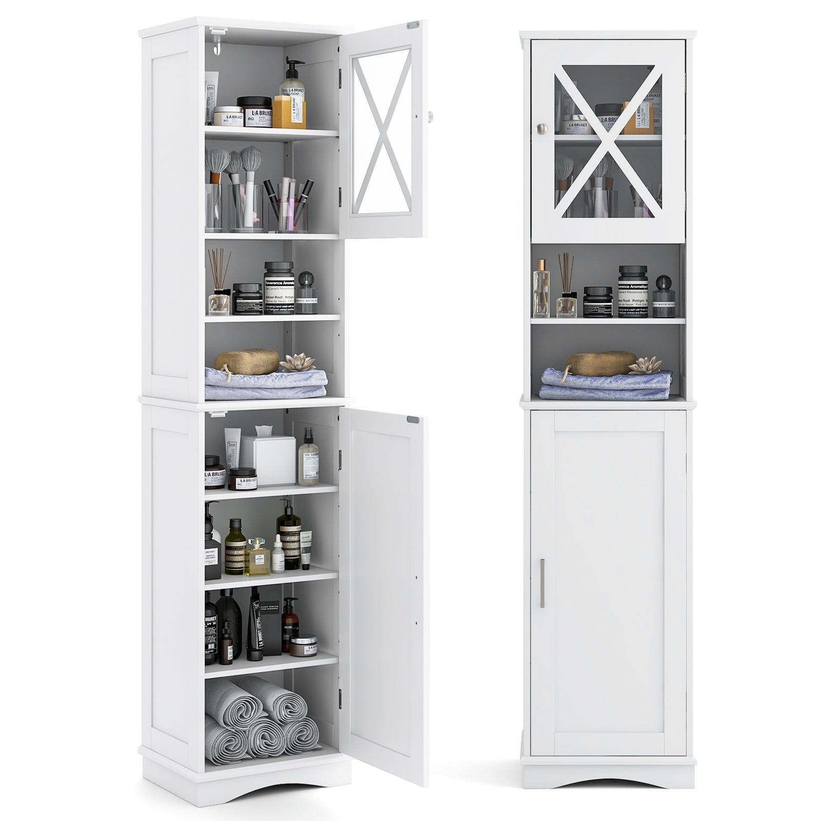 67 Inch Tall Bathroom Cabinet Freestanding Storage Cabinet with 5 Adjustable Shelves, White Floor Cabinets at Gallery Canada