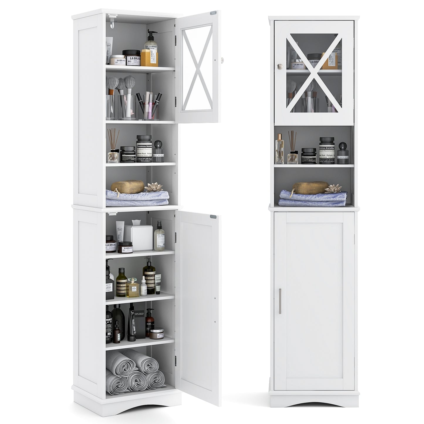 67 Inch Tall Bathroom Cabinet Freestanding Storage Cabinet with 5 Adjustable Shelves, White Floor Cabinets at Gallery Canada